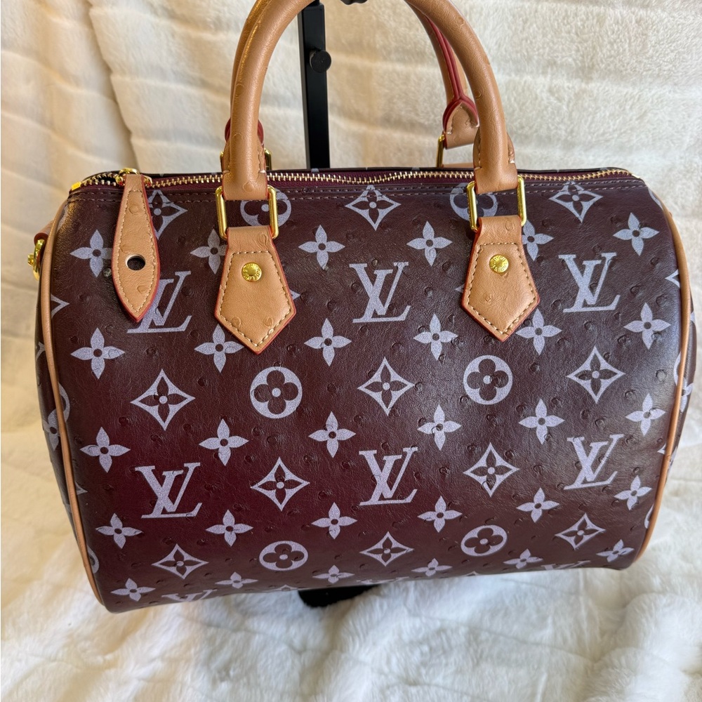 Louis Vuitton Brown Monogram Speedy Satchel with Natural Leather Trim